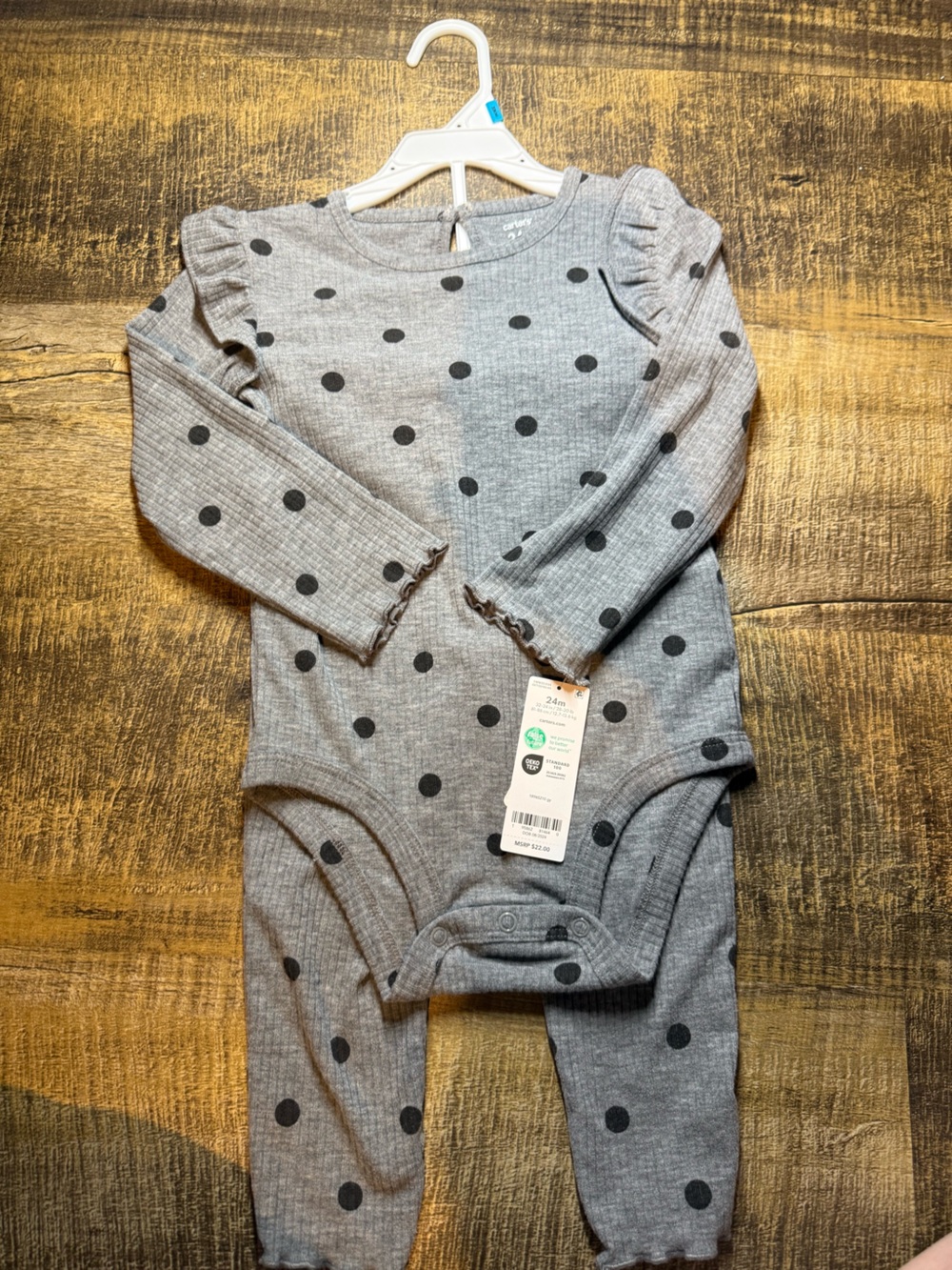 Carter's Gray Long-Sleeve Polka Dot Matching Set